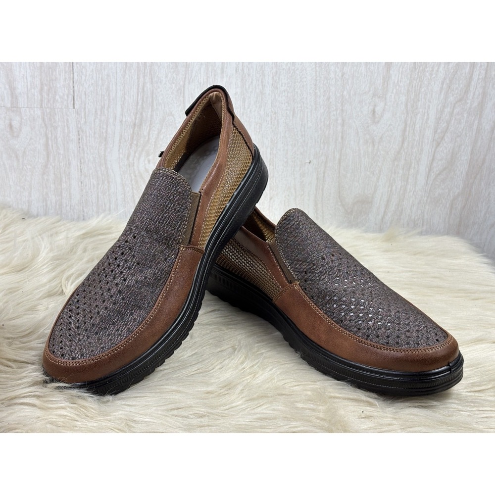 Mens Size 15 Mesh Loafers Brown Slip On Walking Shoes NIB Comfort Casual - Picture 2 of 10